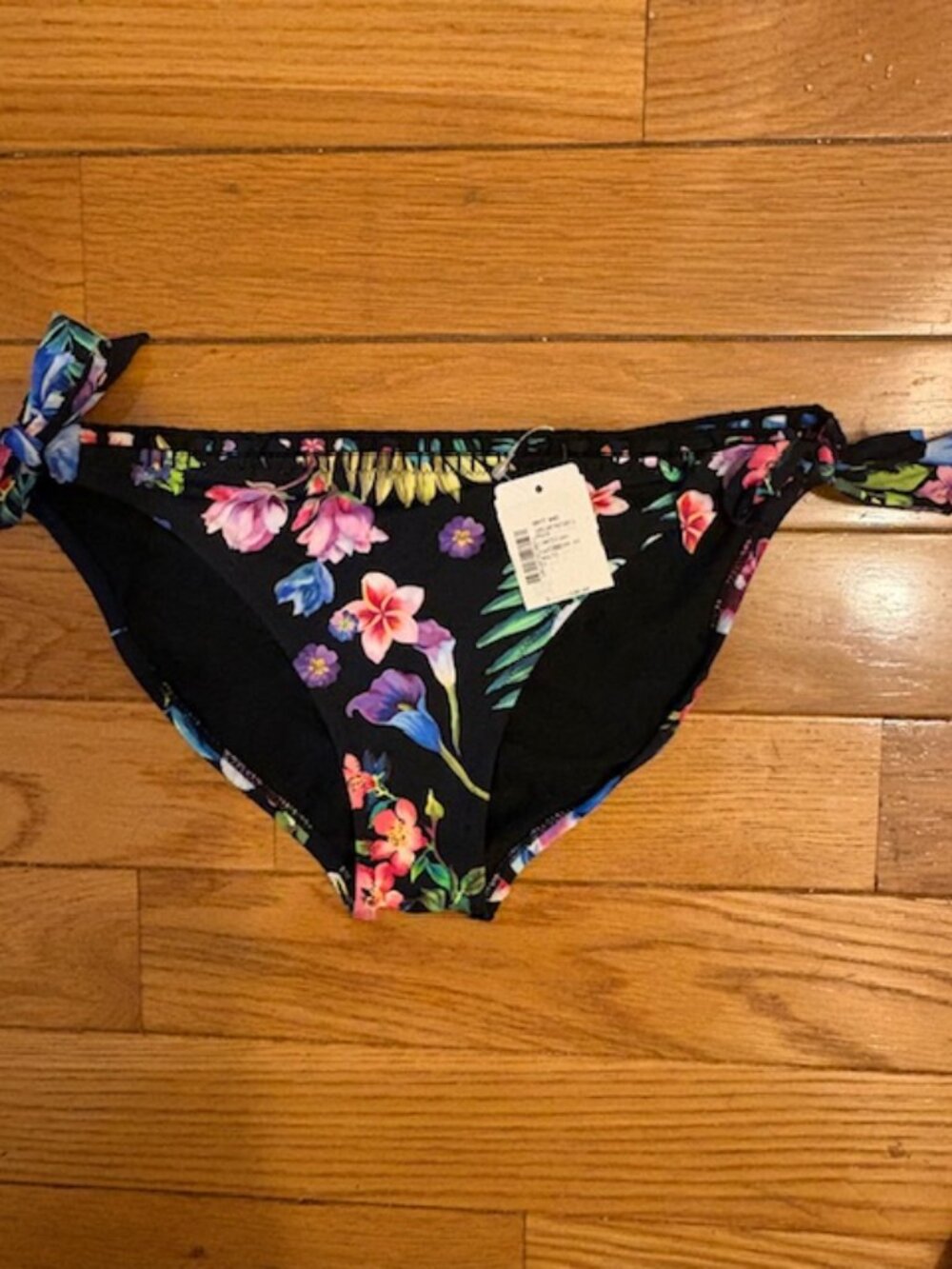 Johnny Was Black Floral Print Bikini Bottom, Sz S, NWT